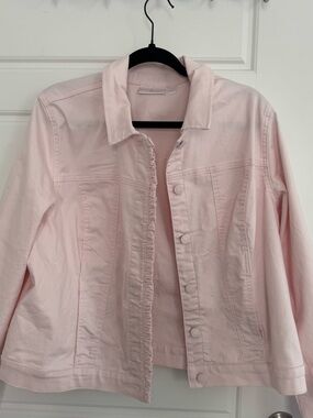 Belle by Kim Gravel Light Pink Ruffle-Trim Denim Jacket